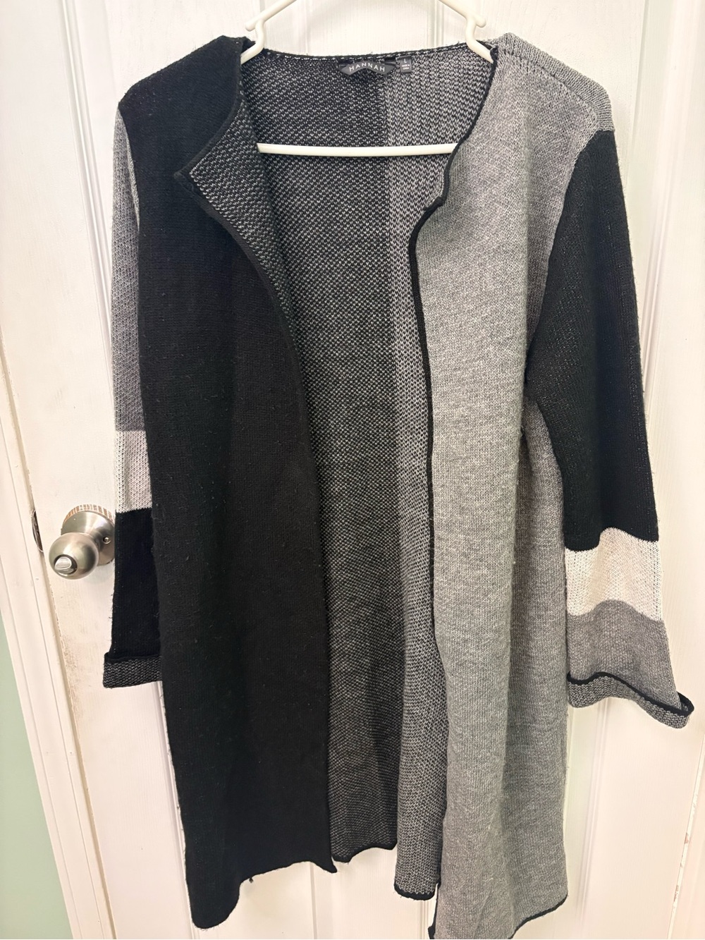 Hannah Colorblock Open-Front Cardigan - Black, Gray & Cream